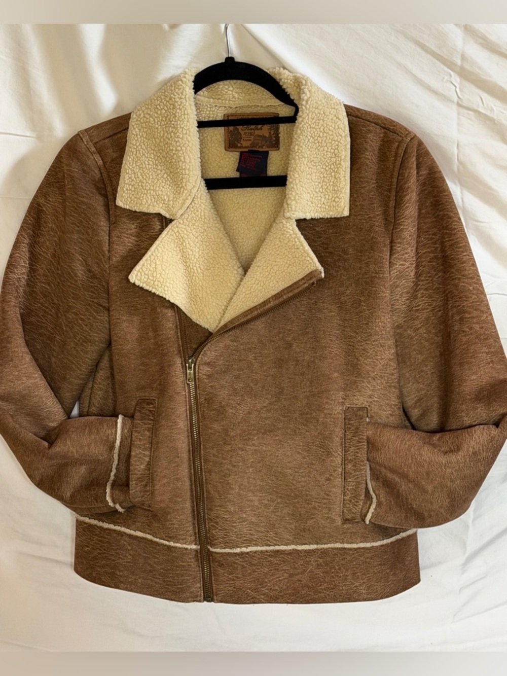 Brown Sherpa-Lined Faux Suede Jacket Ralph